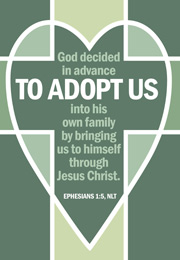Church Newsletter Bulletin Cover with cross and heart and caption God decided in advance to adopt us into his own family