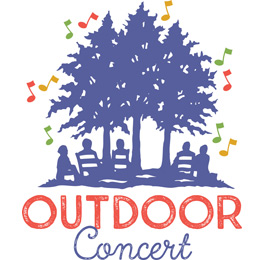 Church Newsletter Clipart with trees and music notes with outdoor concert caption