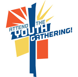Church Newsletter Clipart cross with attend the youth gathering caption