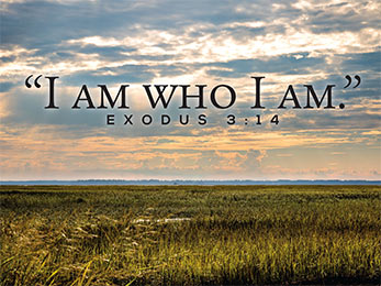 Church Newsletter Photo of landscape with I Am who I Am caption
