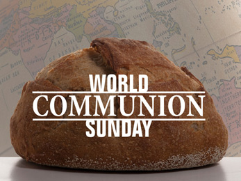 Church Newsletter Powerpoint photo of World Communion Sunday with loaf of bread and caption